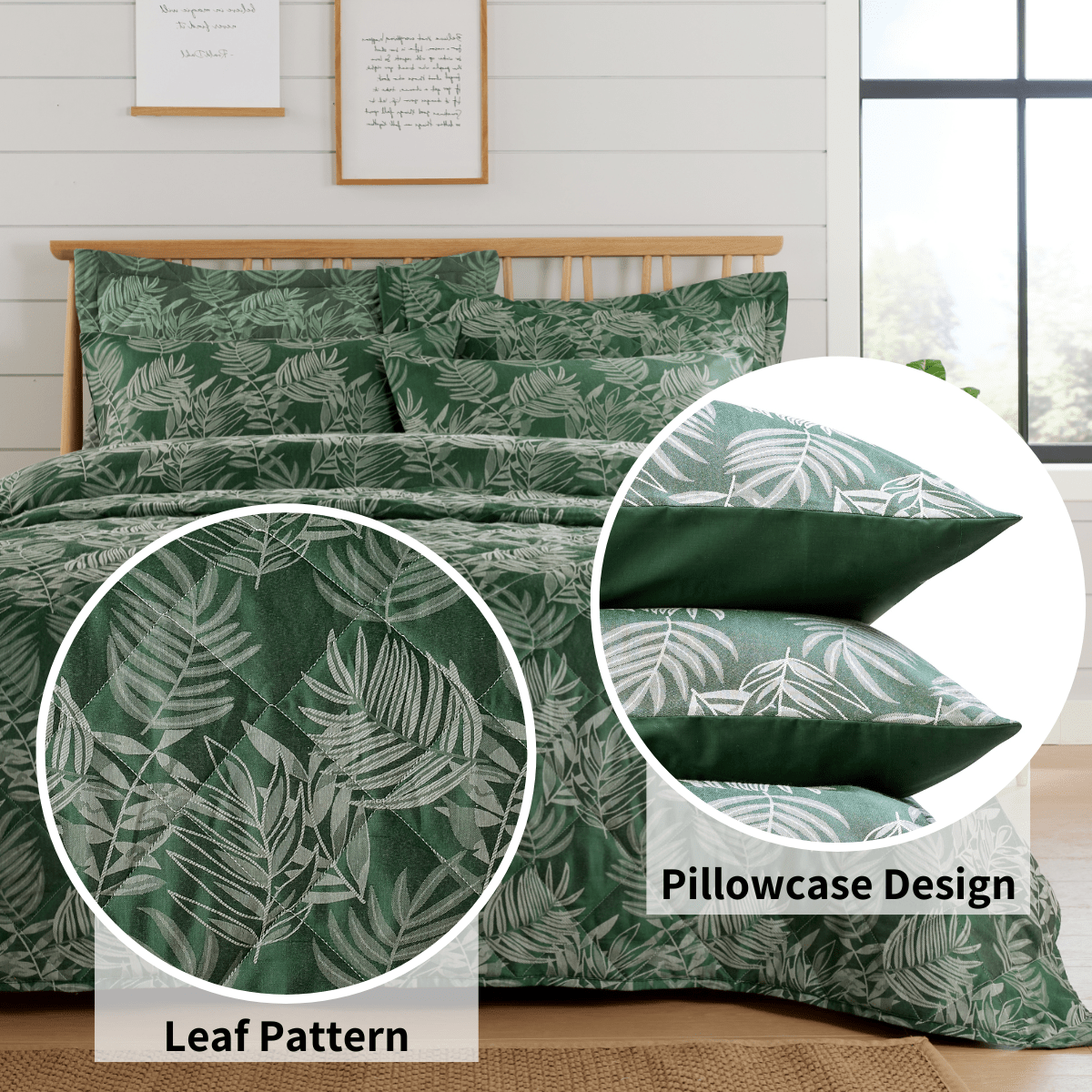Olivia Rocco Leaf Jacquard Reversible Cotton Blend Duvet Cover Set with Pillowcases