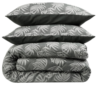 Olivia Rocco Leaf Jacquard Reversible Cotton Blend Duvet Cover Set with Pillowcases