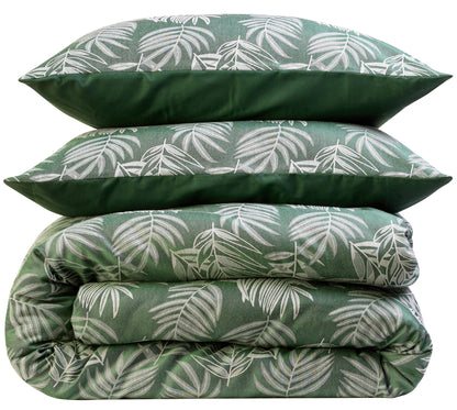 Olivia Rocco Leaf Jacquard Reversible Cotton Blend Duvet Cover Set with Pillowcases