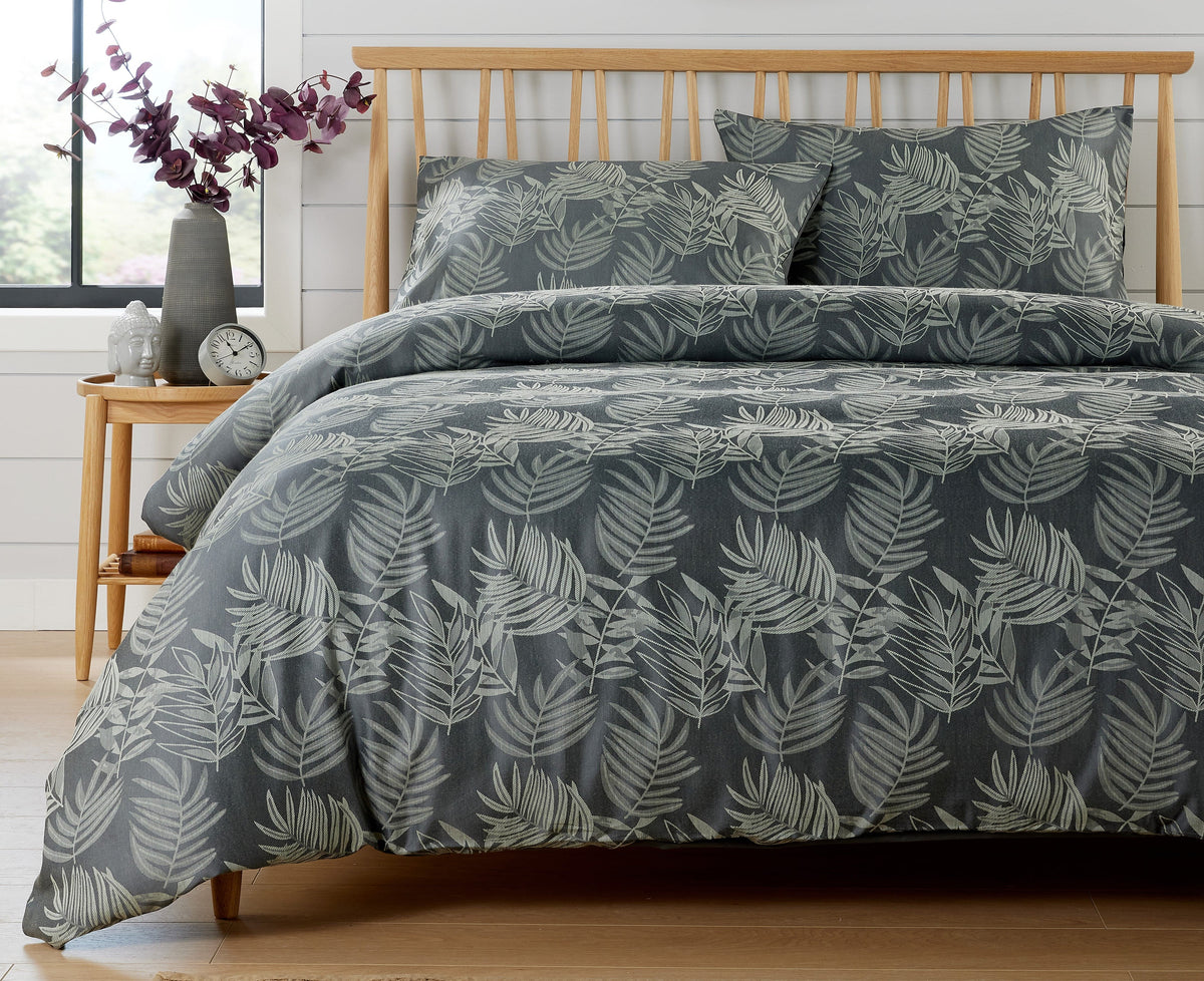 Olivia Rocco Leaf Jacquard Reversible Cotton Blend Duvet Cover Set with Pillowcases