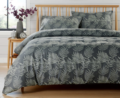 Olivia Rocco Leaf Jacquard Reversible Cotton Blend Duvet Cover Set with Pillowcases