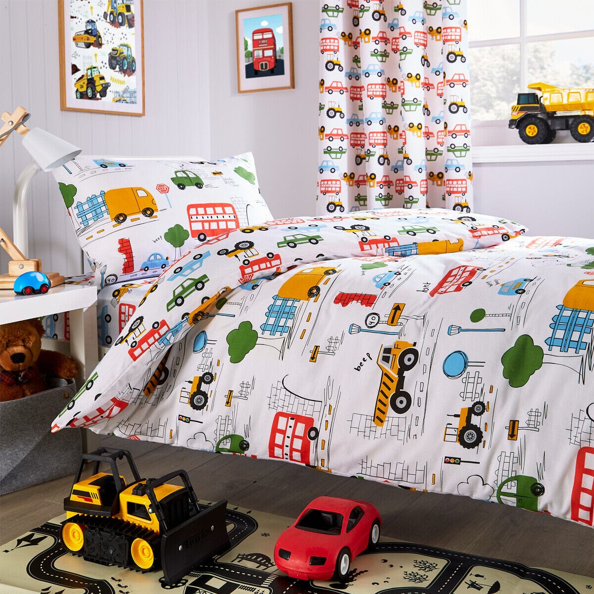 Olivia Rocco Kids Beep Beep Digger Trucks Cotton Blend Duvet Cover Set