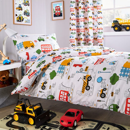 Olivia Rocco Kids Beep Beep Digger Trucks Cotton Blend Duvet Cover Set