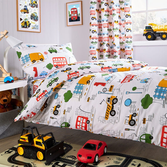 Olivia Rocco Kids Beep Beep Digger Trucks Cotton Blend Duvet Cover Set