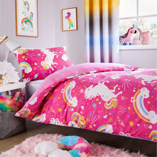 Olivia Rocco Kids Unicorn Rainbow Microfibre Duvet Cover Set