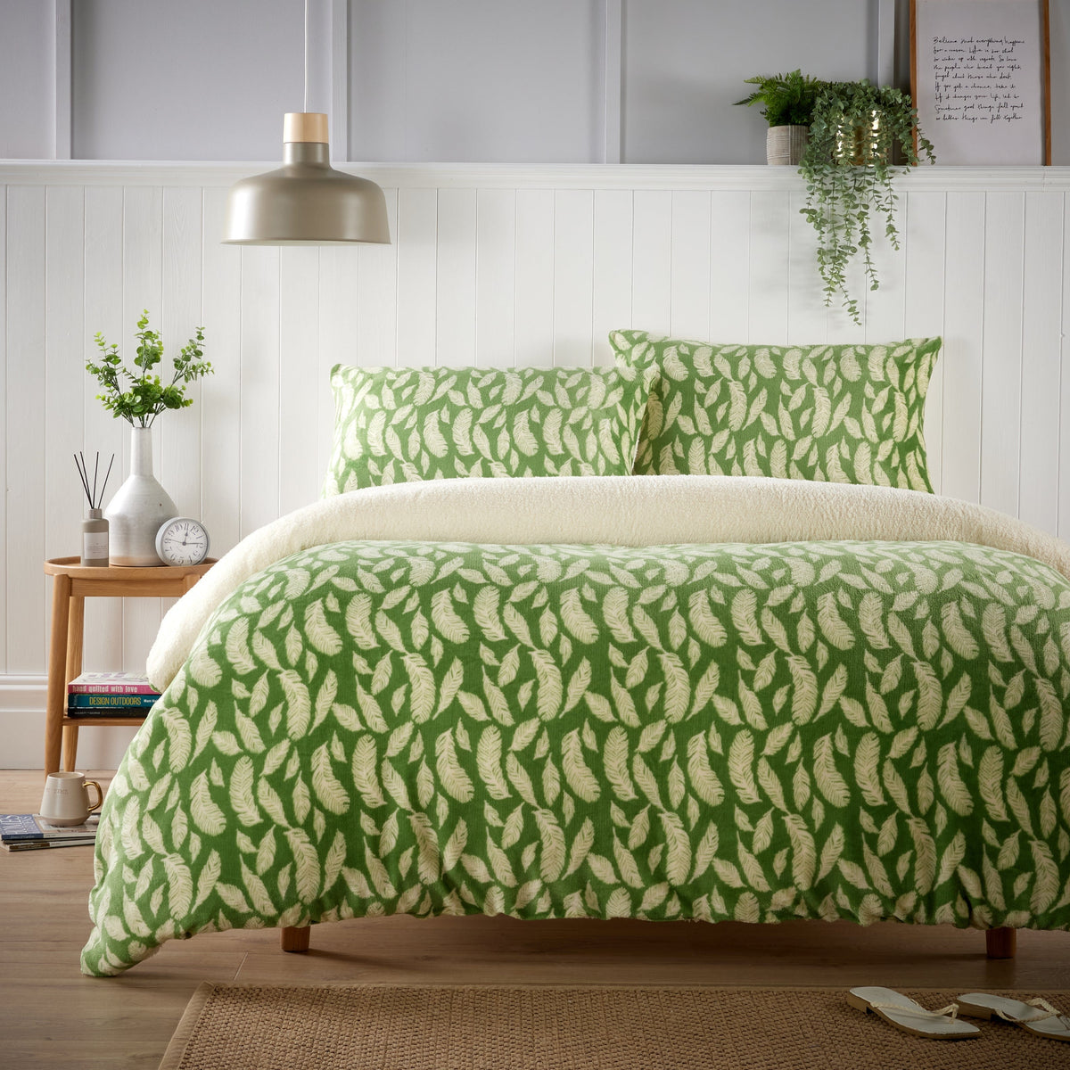 Olivia Rocco Floral Leaves Teddy Fleece Reversible Duvet Cover Set
