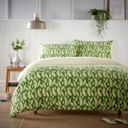 Olivia Rocco Floral Leaves Teddy Fleece Reversible Duvet Cover Set