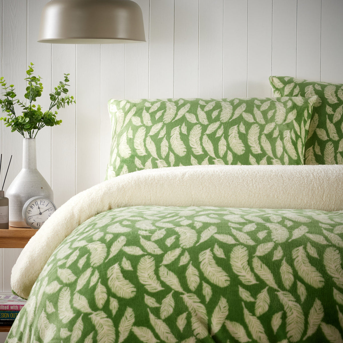 Olivia Rocco Floral Leaves Teddy Fleece Reversible Duvet Cover Set