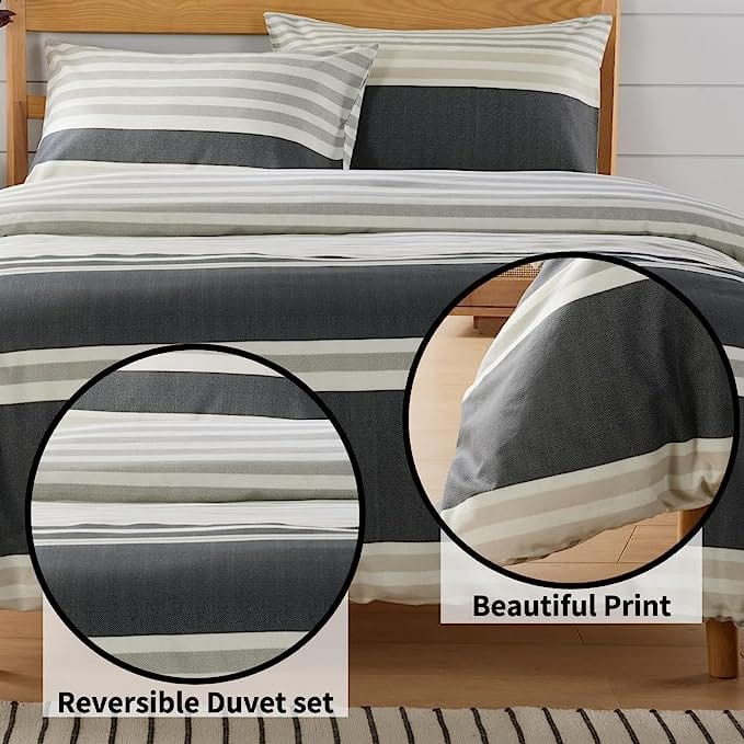 Olivia Rocco Miami Stripes Reversible Cotton Blend Duvet Cover Set with Pillowcases
