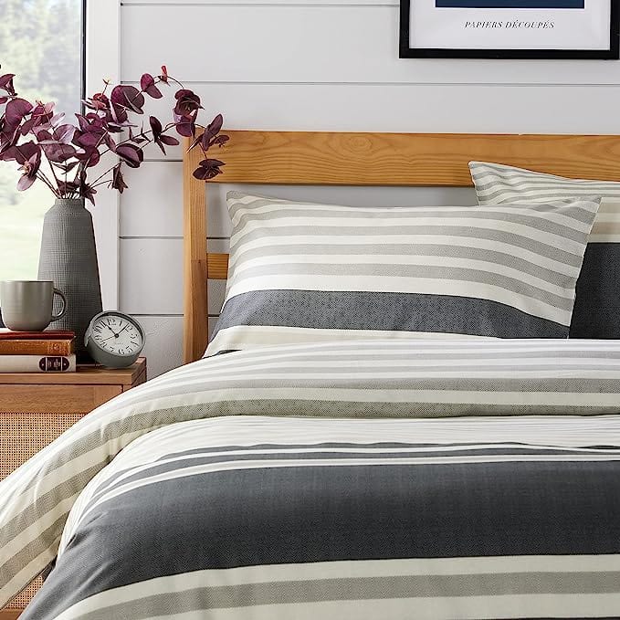 Olivia Rocco Miami Stripes Reversible Cotton Blend Duvet Cover Set with Pillowcases