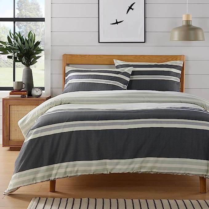 Olivia Rocco Miami Stripes Reversible Cotton Blend Duvet Cover Set with Pillowcases