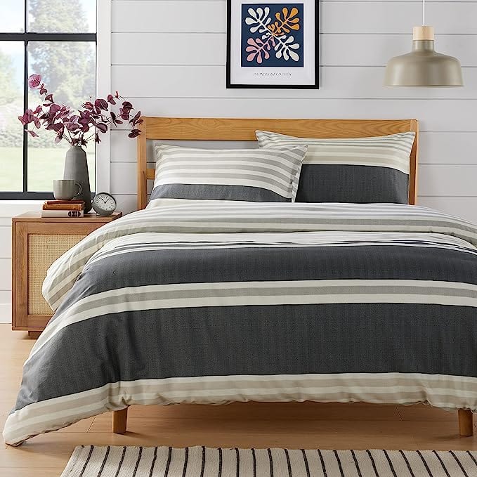 Olivia Rocco Miami Stripes Reversible Cotton Blend Duvet Cover Set with Pillowcases
