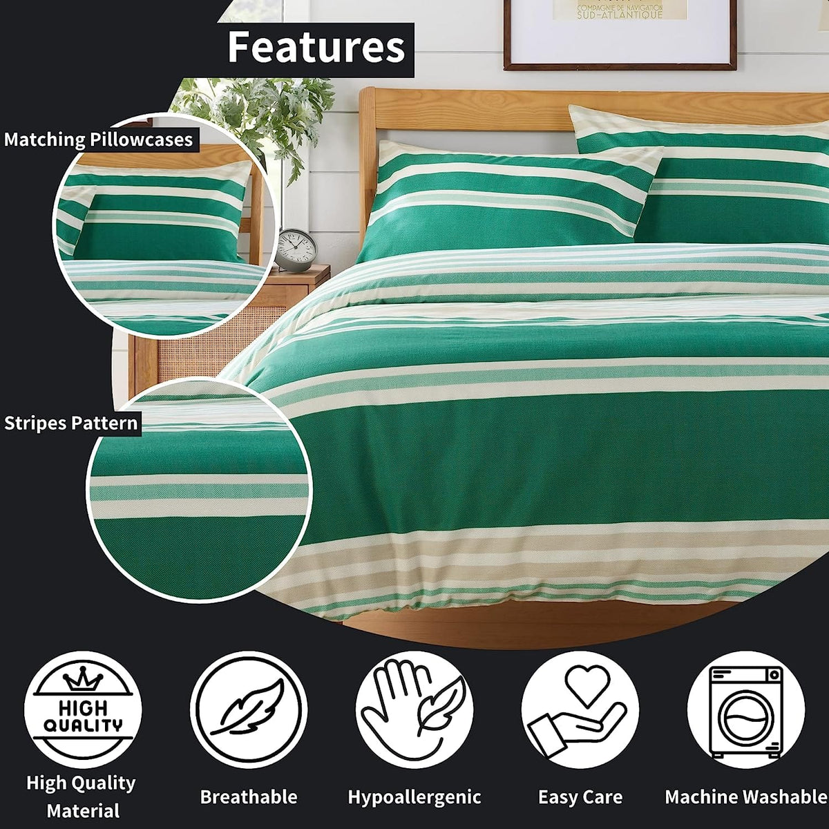 Olivia Rocco Miami Stripes Reversible Cotton Blend Duvet Cover Set with Pillowcases