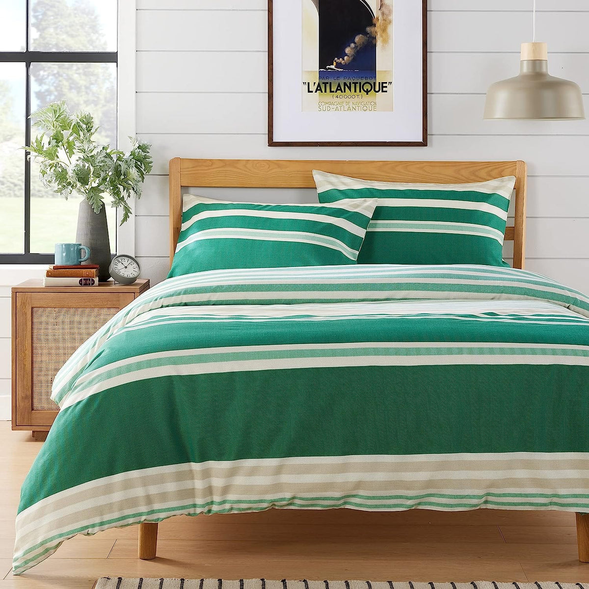 Olivia Rocco Miami Stripes Reversible Cotton Blend Duvet Cover Set with Pillowcases