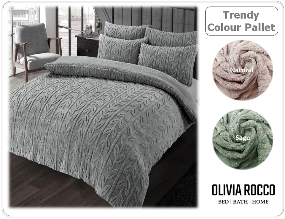 Olivia Rocco Leaf Print Teddy Fleece Reversible Duvet Cover Set