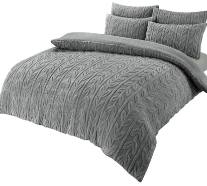 Olivia Rocco Leaf Print Teddy Fleece Reversible Duvet Cover Set