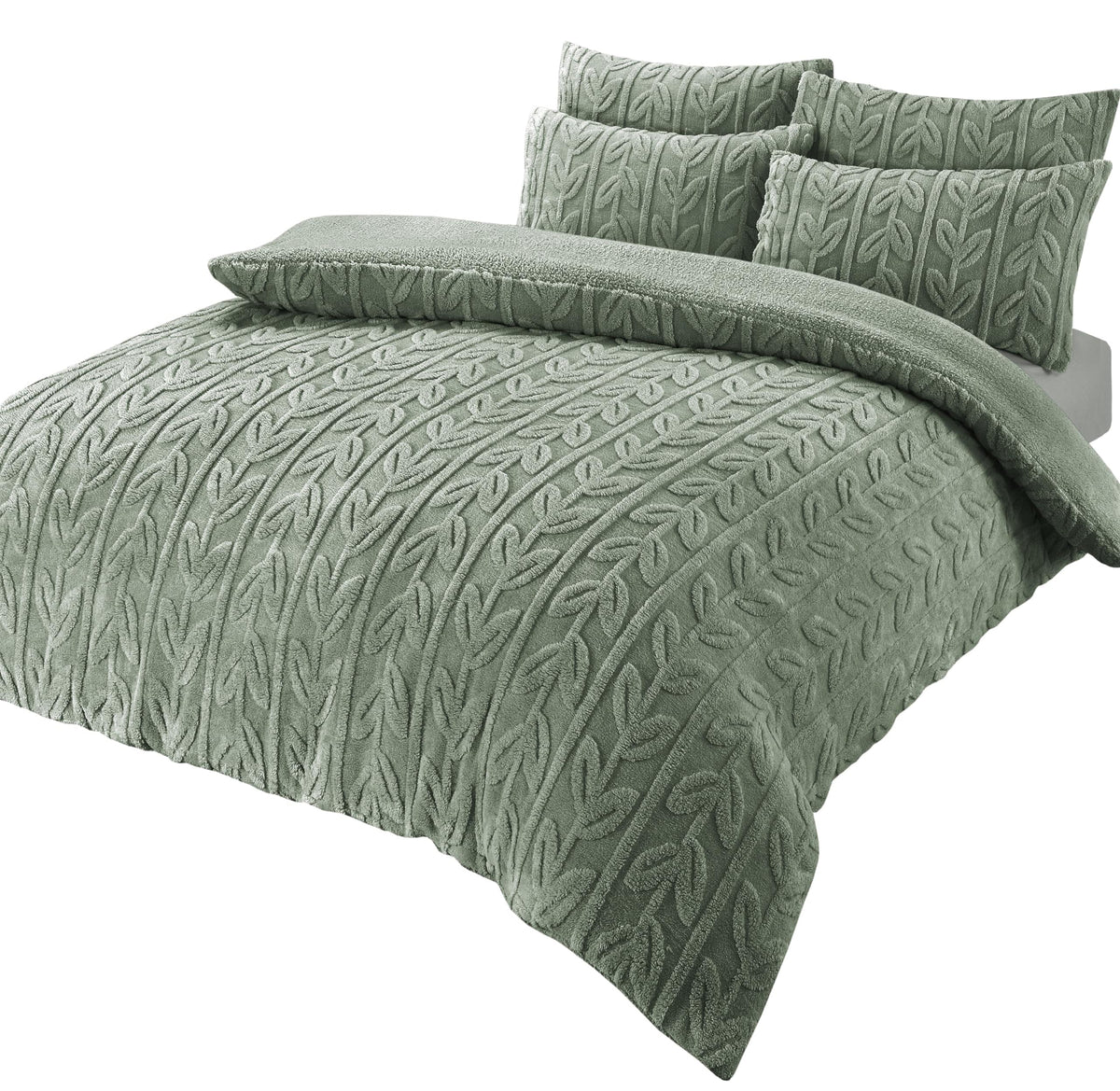 Olivia Rocco Leaf Print Teddy Fleece Reversible Duvet Cover Set