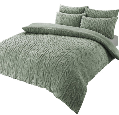 Olivia Rocco Leaf Print Teddy Fleece Reversible Duvet Cover Set