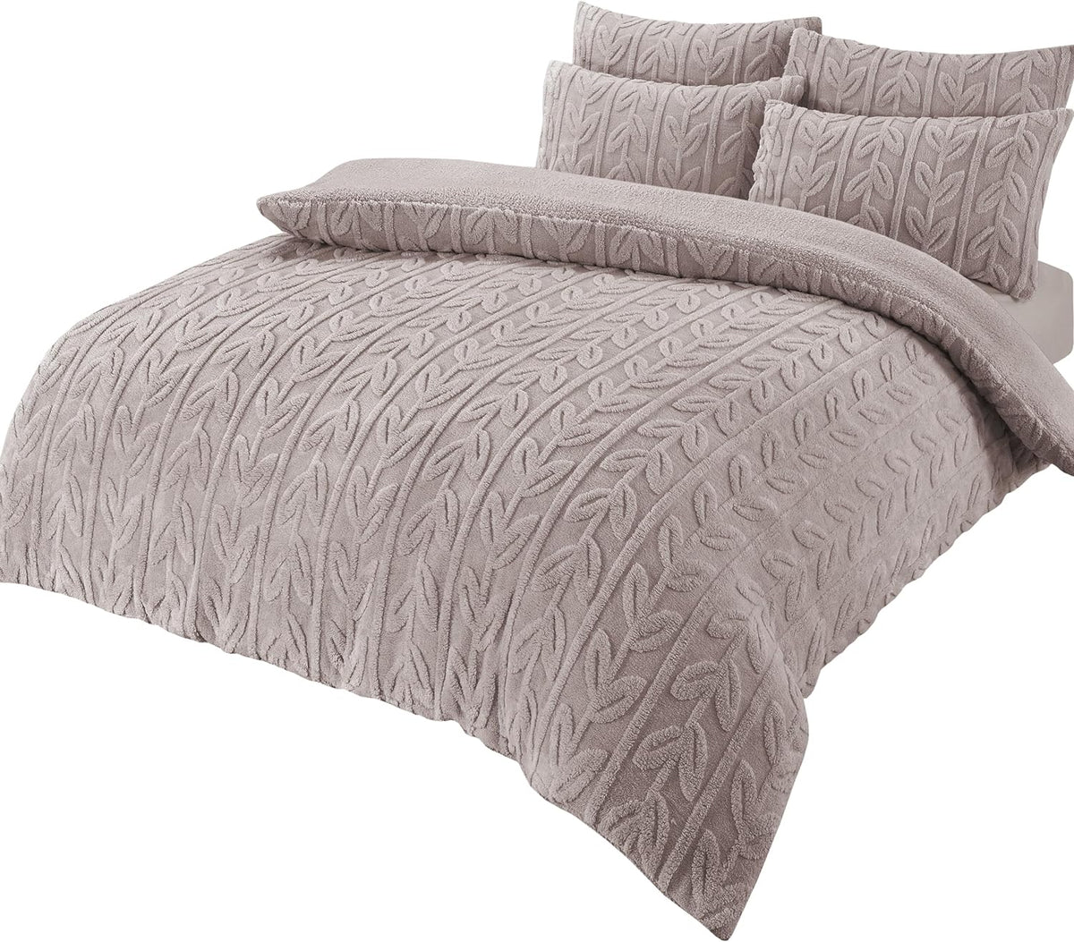 Olivia Rocco Leaf Print Teddy Fleece Reversible Duvet Cover Set