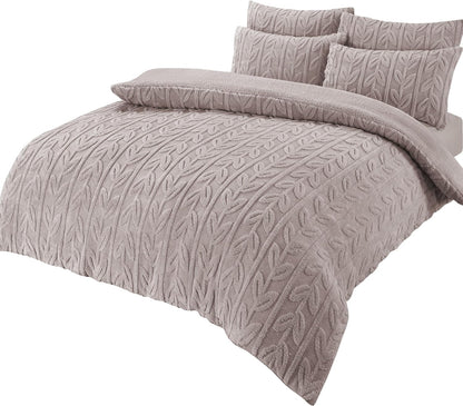 Olivia Rocco Leaf Print Teddy Fleece Reversible Duvet Cover Set