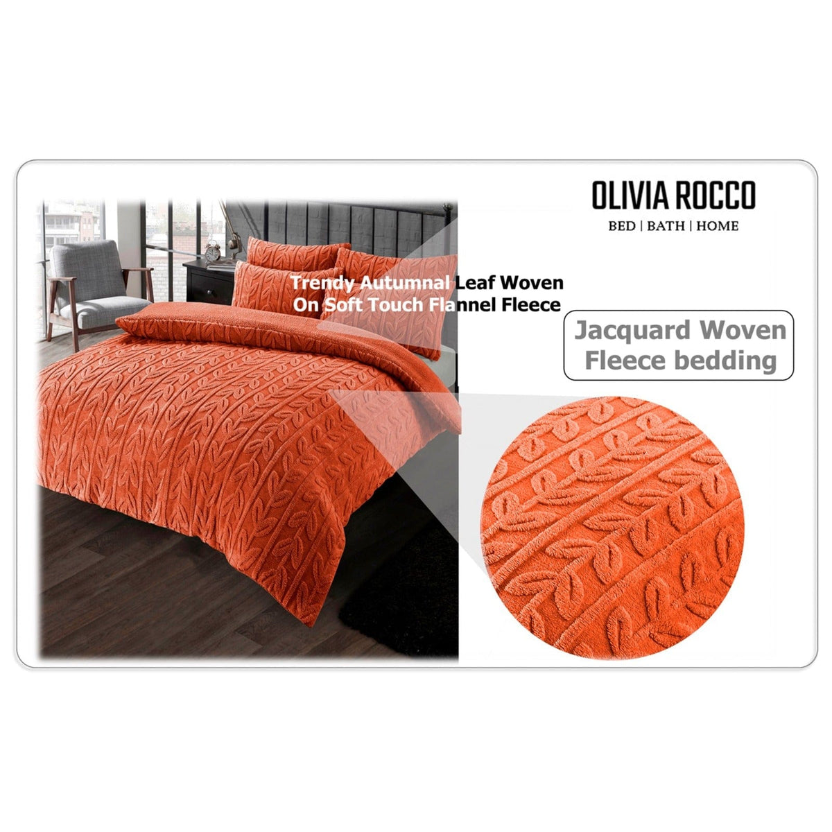 Olivia Rocco Leaf Print Teddy Fleece Reversible Duvet Cover Set