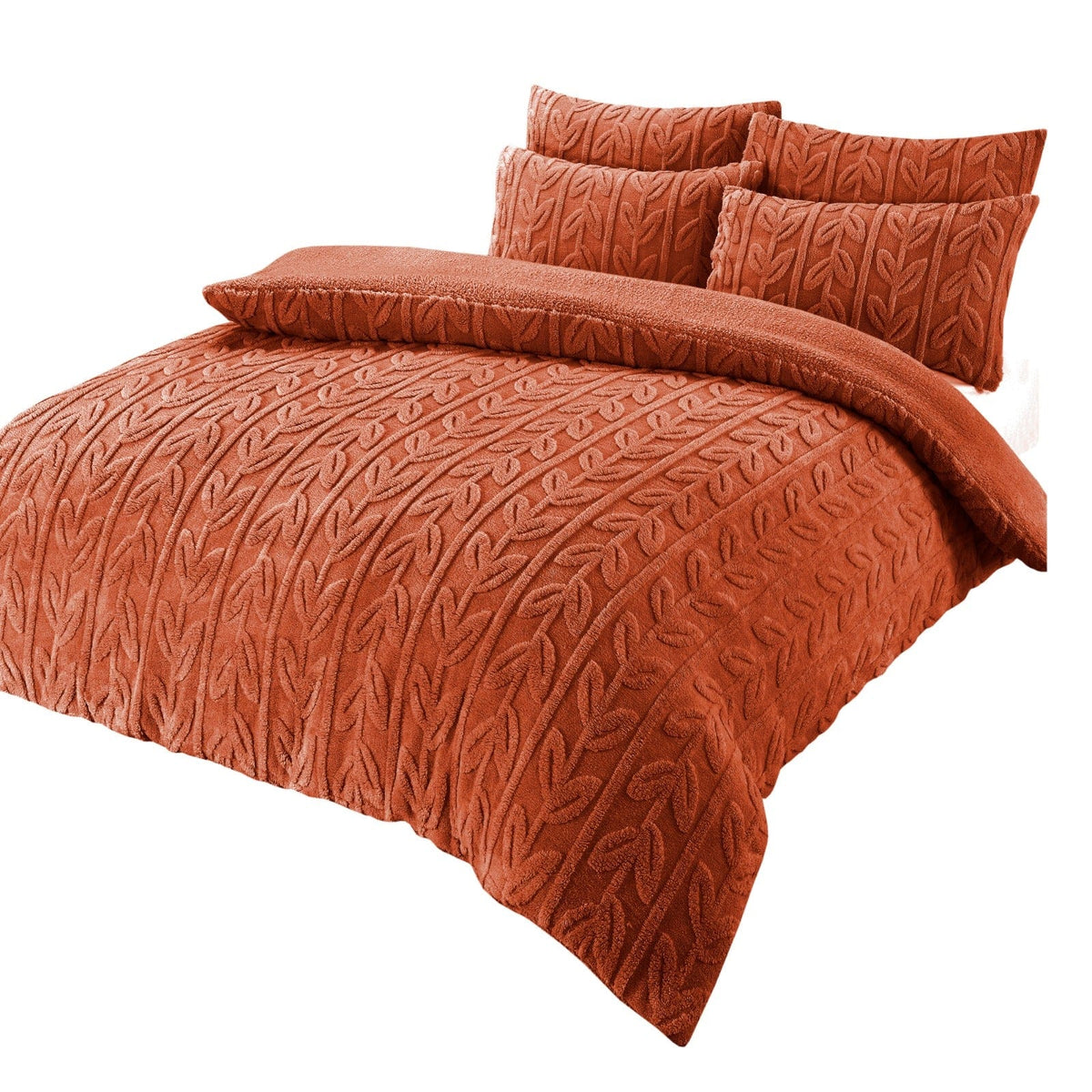 Olivia Rocco Leaf Print Teddy Fleece Reversible Duvet Cover Set