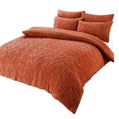 Olivia Rocco Leaf Print Teddy Fleece Reversible Duvet Cover Set