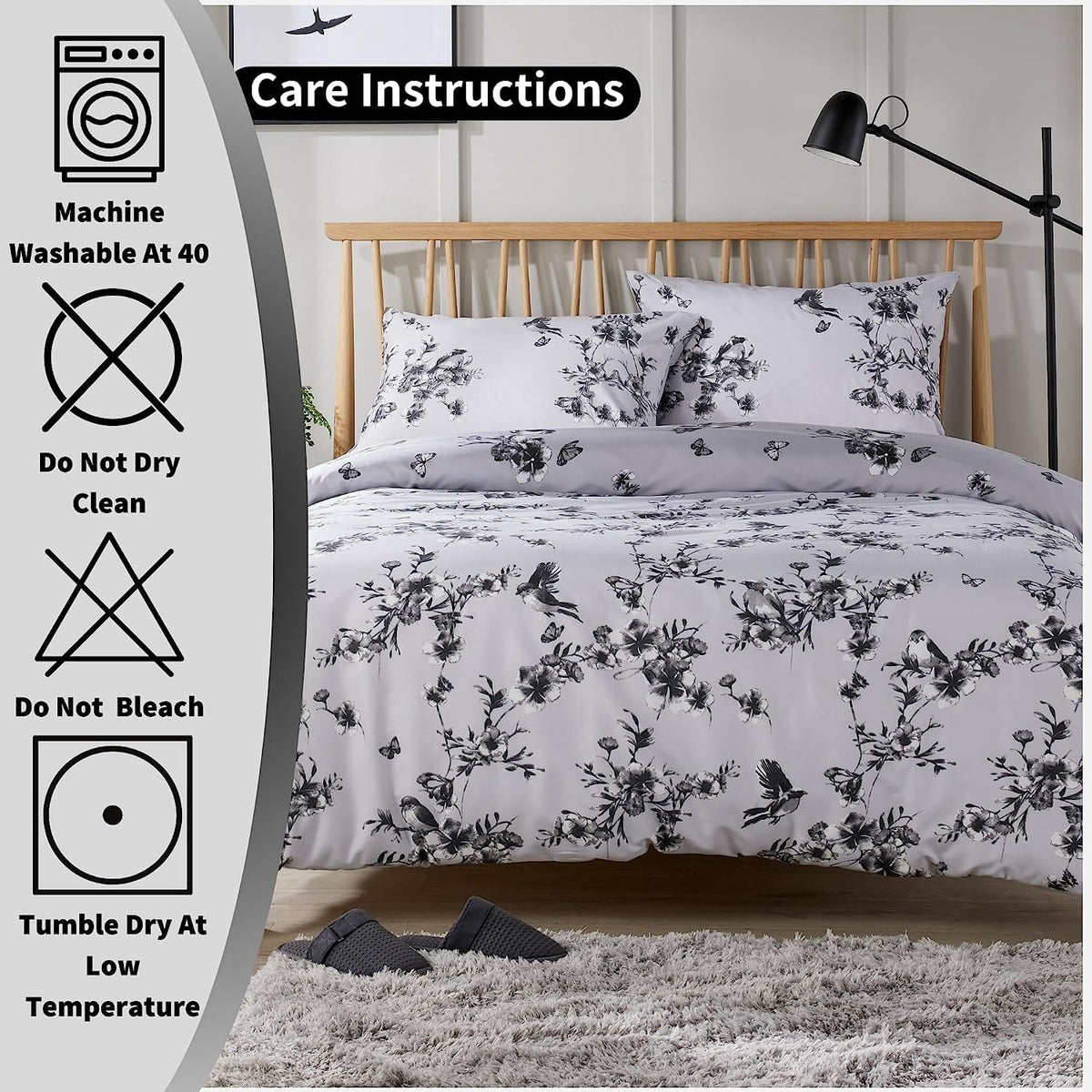 Olivia Rocco Blossom Grey Reversible Quilted Duvet Cover Set with Pillowcases