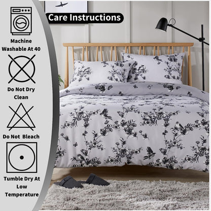 Olivia Rocco Blossom Grey Reversible Quilted Duvet Cover Set with Pillowcases