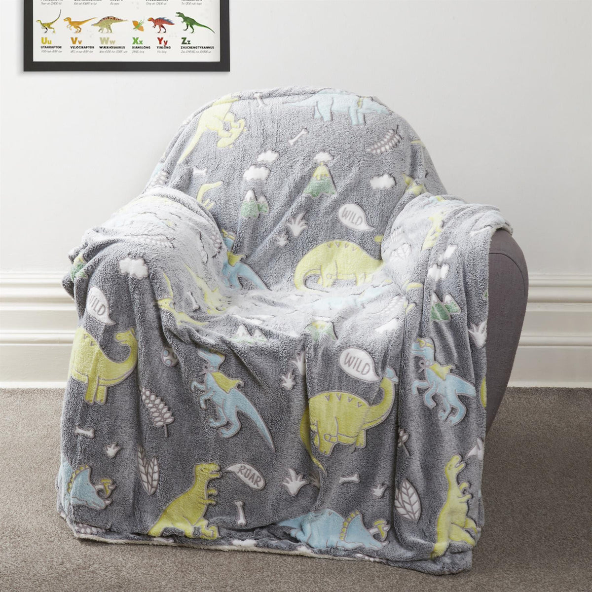 Olivia Rocco Kids Dinosaur Glow in the Dark Teddy Fleece Duvet Cover Set