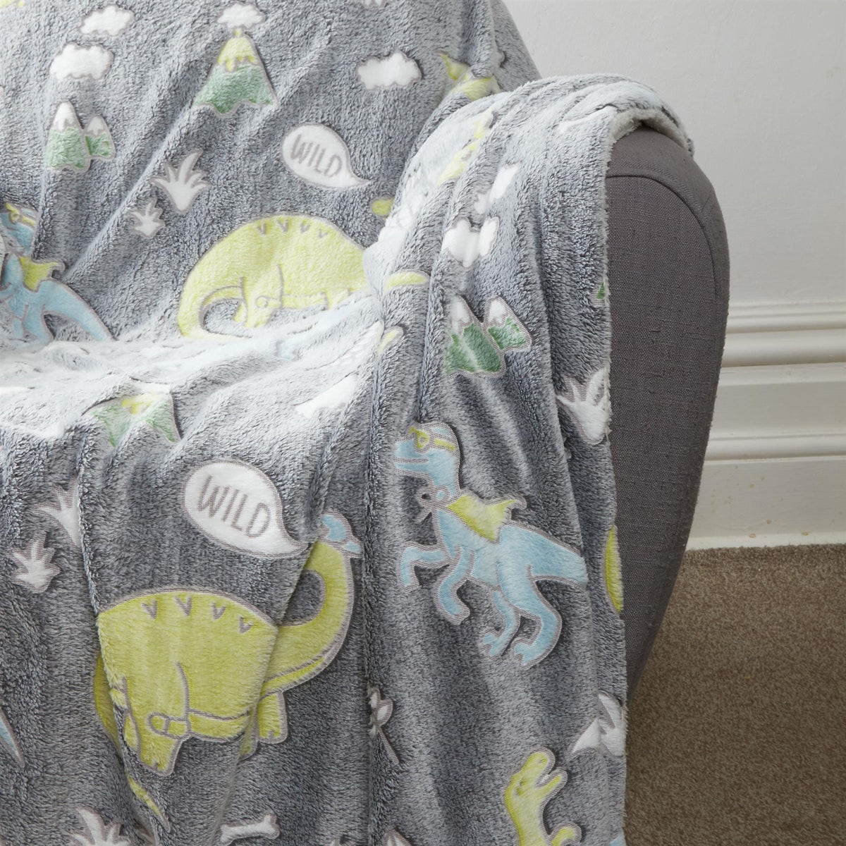 Olivia Rocco Kids Dinosaur Glow in the Dark Teddy Fleece Duvet Cover Set