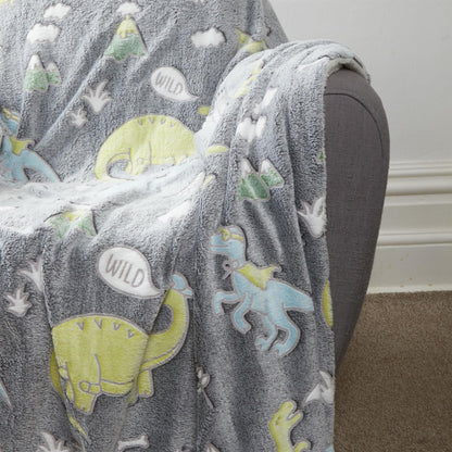 Olivia Rocco Kids Dinosaur Glow in the Dark Teddy Fleece Duvet Cover Set