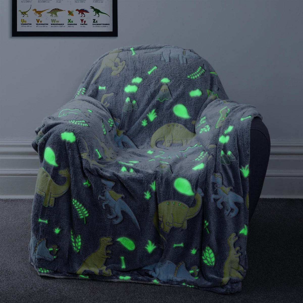 Olivia Rocco Kids Dinosaur Glow in the Dark Teddy Fleece Duvet Cover Set