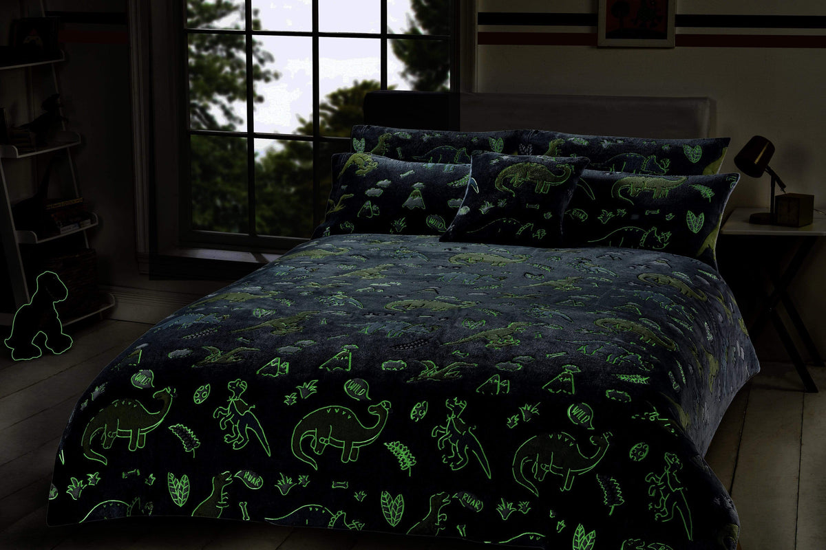 Olivia Rocco Kids Dinosaur Glow in the Dark Teddy Fleece Duvet Cover Set