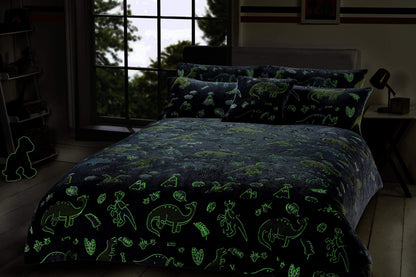 Olivia Rocco Kids Dinosaur Glow in the Dark Teddy Fleece Duvet Cover Set