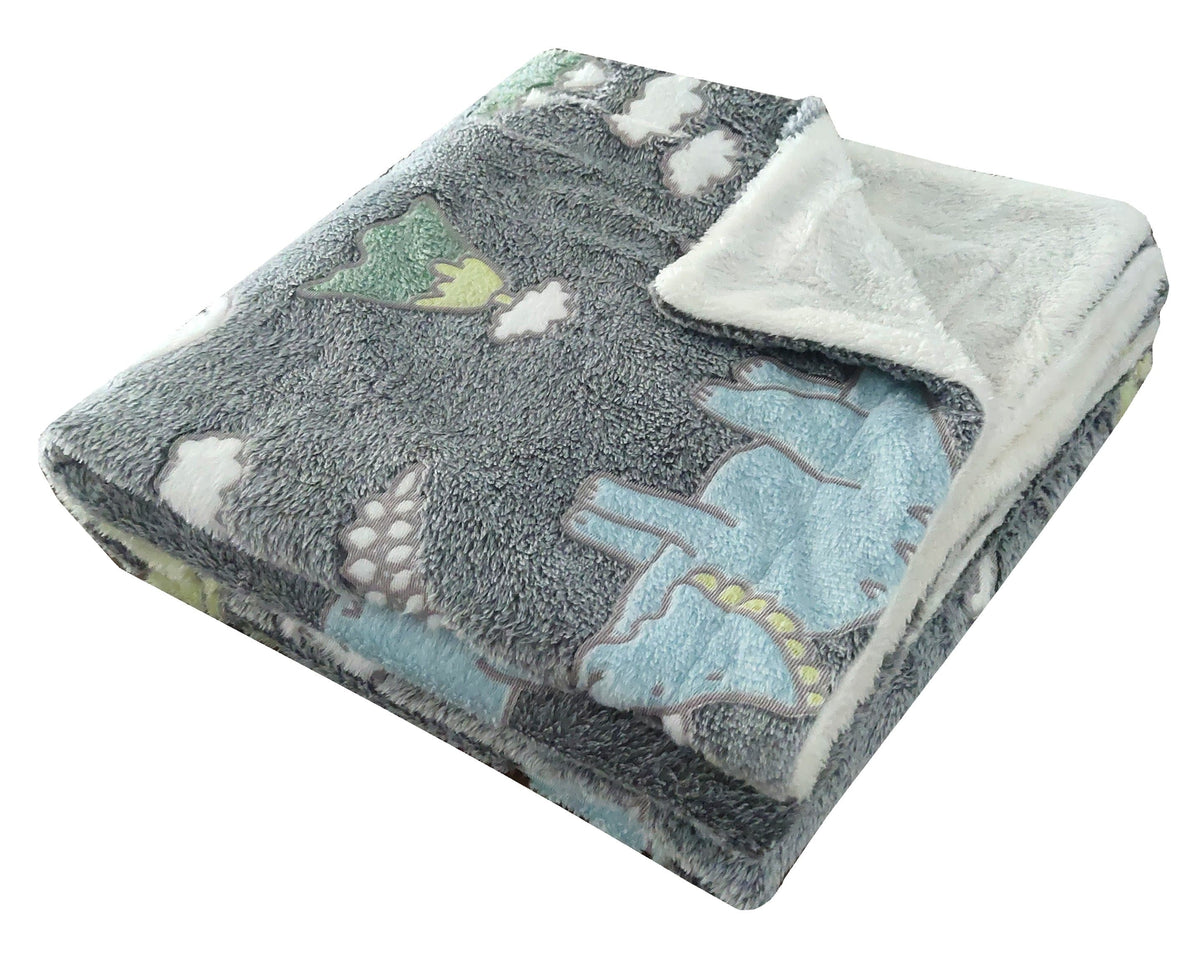 Olivia Rocco Kids Dinosaur Glow in the Dark Teddy Fleece Duvet Cover Set