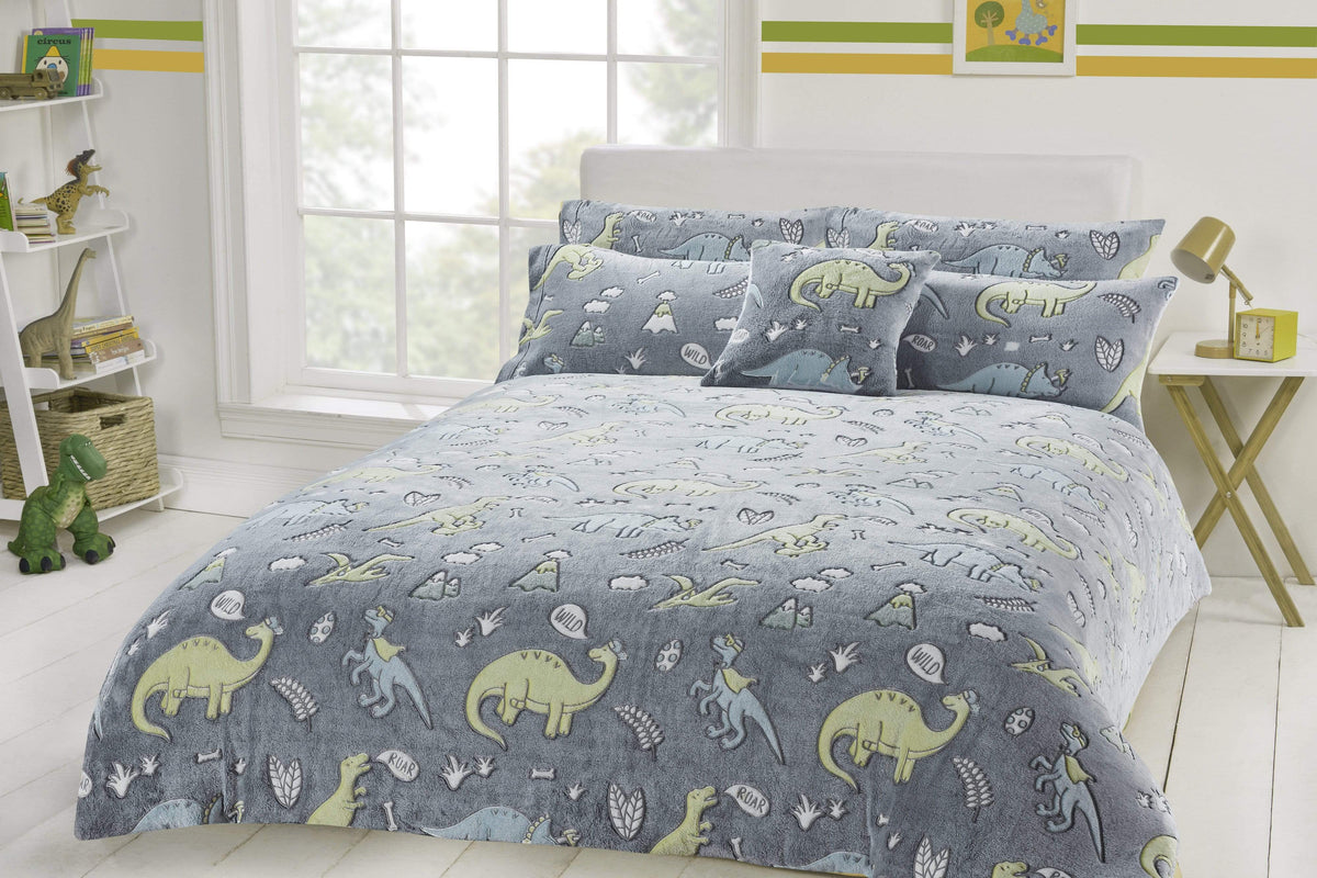 Olivia Rocco Kids Dinosaur Glow in the Dark Teddy Fleece Duvet Cover Set