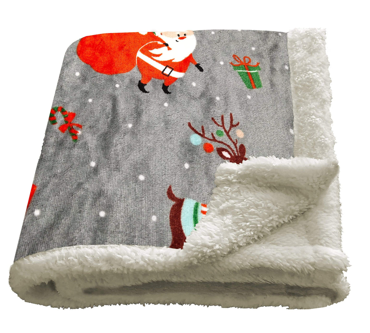Olivia Rocco Santa Christmas Presents Reversible Teddy Fleece Duvet Cover Set