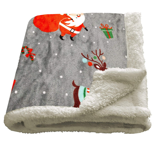Olivia Rocco Santa Christmas Presents Reversible Teddy Fleece Duvet Cover Set