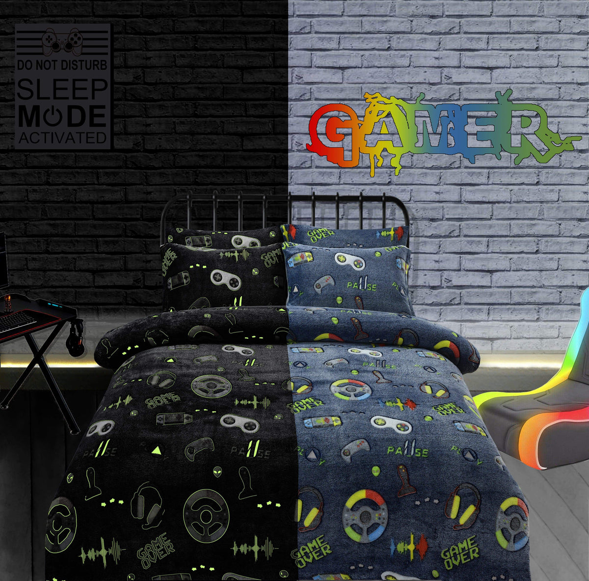 Olivia Rocco Kids Glow in the Dark Teddy Fleece Duvet Cover Set