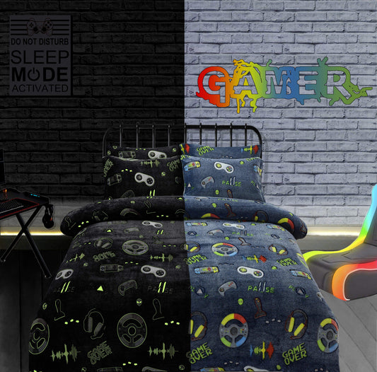 Olivia Rocco Kids Glow in the Dark Teddy Fleece Duvet Cover Set