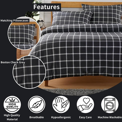 Olivia Rocco Boston Check Grey Reversible Duvet Cover Set
