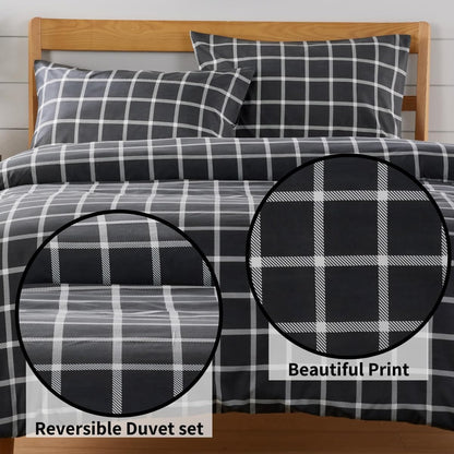 Olivia Rocco Boston Check Grey Reversible Duvet Cover Set