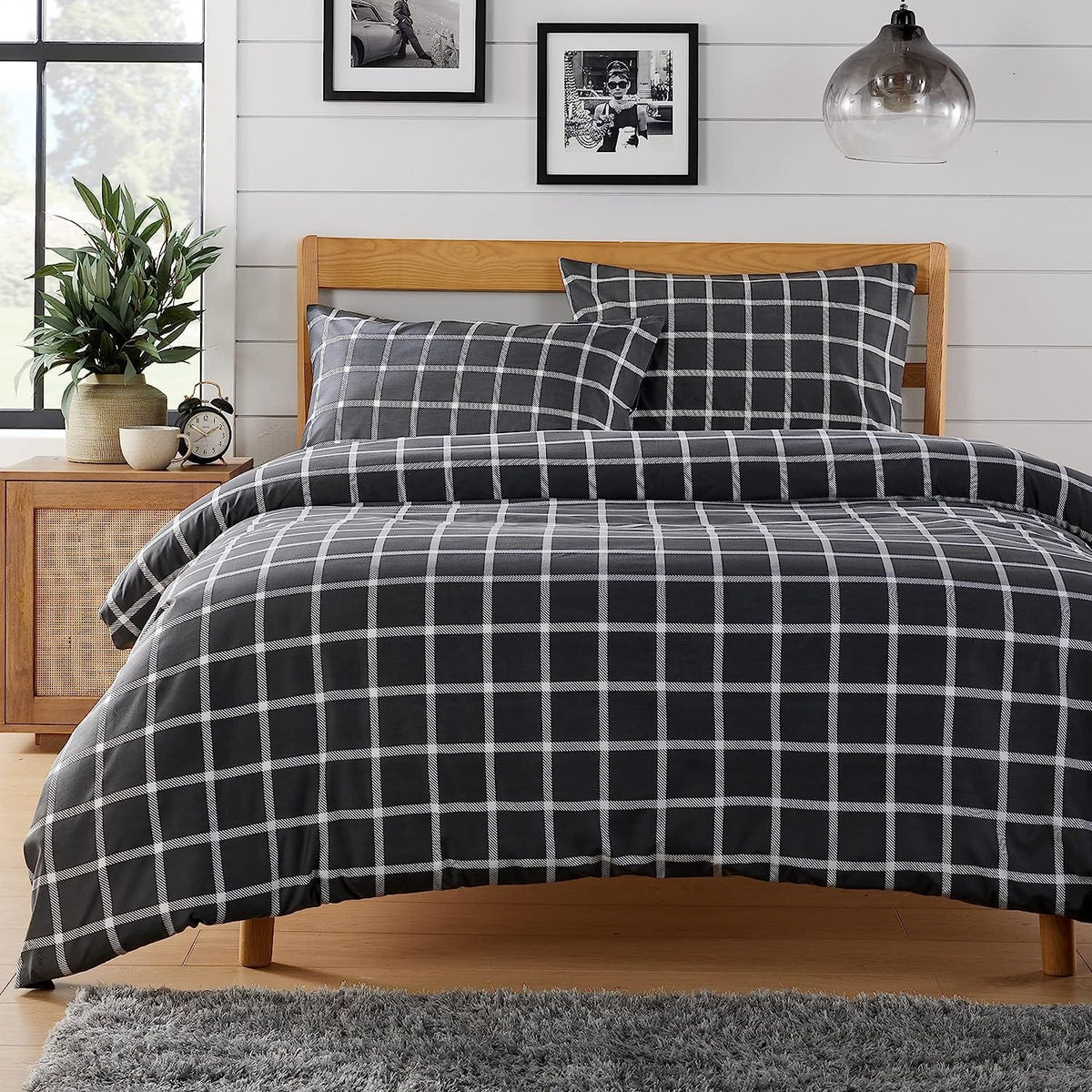 Olivia Rocco Boston Check Grey Reversible Duvet Cover Set
