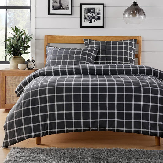 Olivia Rocco Boston Check Grey Reversible Duvet Cover Set