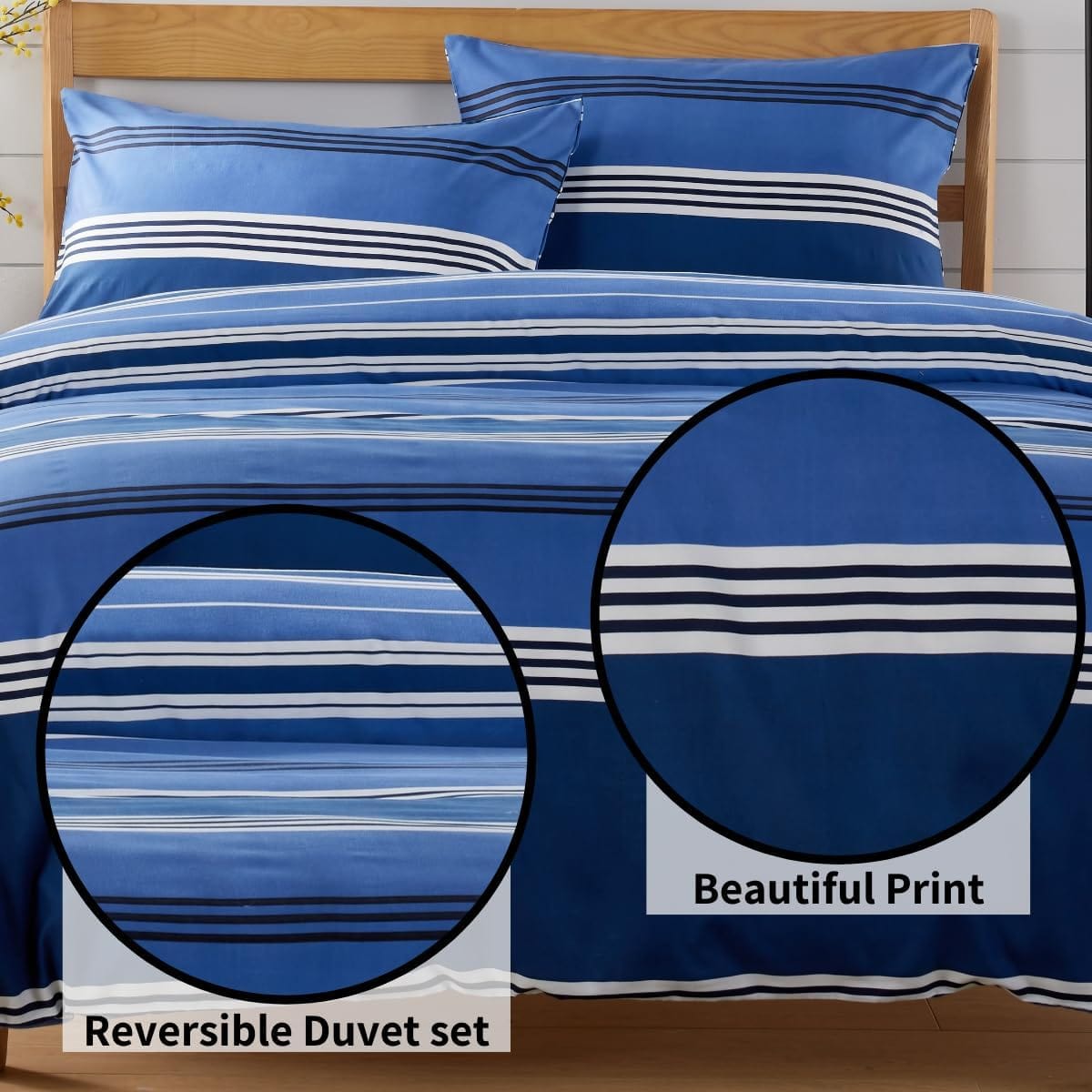 Olivia Rocco Harlow Stripes Blue Microfibre Duvet Cover Set with Pillowcases