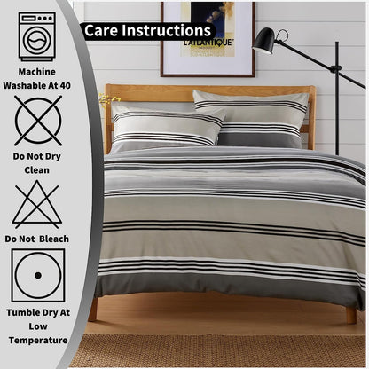 Olivia Rocco Harlow Stripe Grey Reversible Quilted Duvet Cover Set