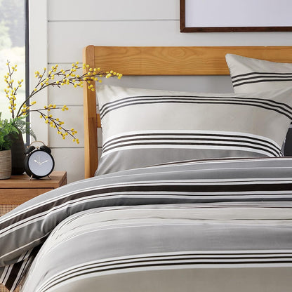 Olivia Rocco Harlow Stripe Grey Reversible Quilted Duvet Cover Set