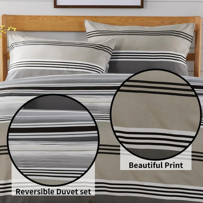 Olivia Rocco Harlow Stripe Grey Reversible Quilted Duvet Cover Set
