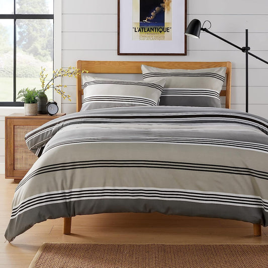 Olivia Rocco Harlow Stripe Grey Reversible Quilted Duvet Cover Set